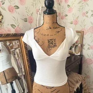 White Classic Deep V-Neck Blouse